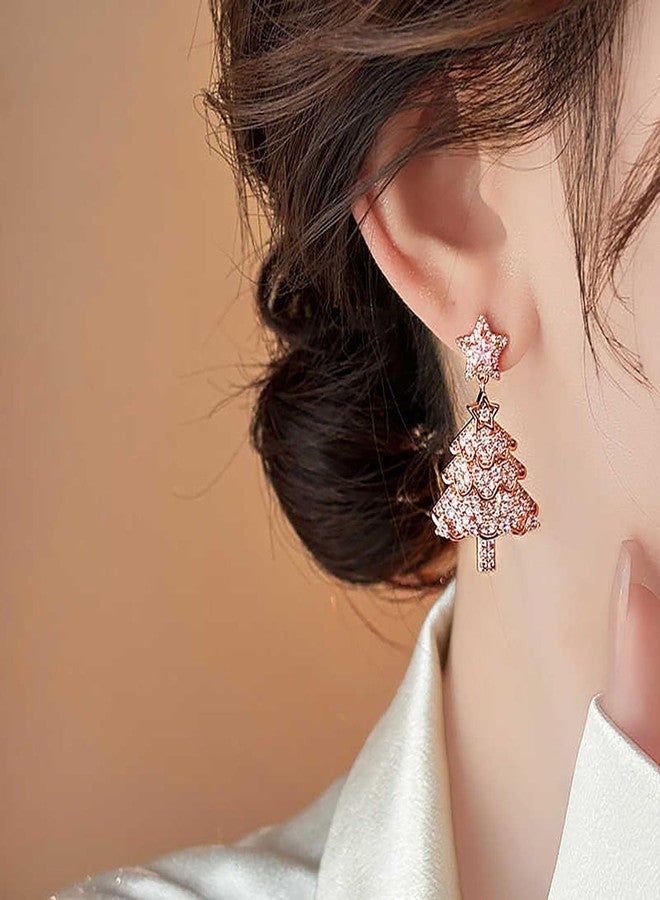 GLMOCM Christmas Tree Earrings for Women Rhinestone christmas Tree Dangle Earrings Christmas Jewelry Gifts for Women (Pink) - Image 3